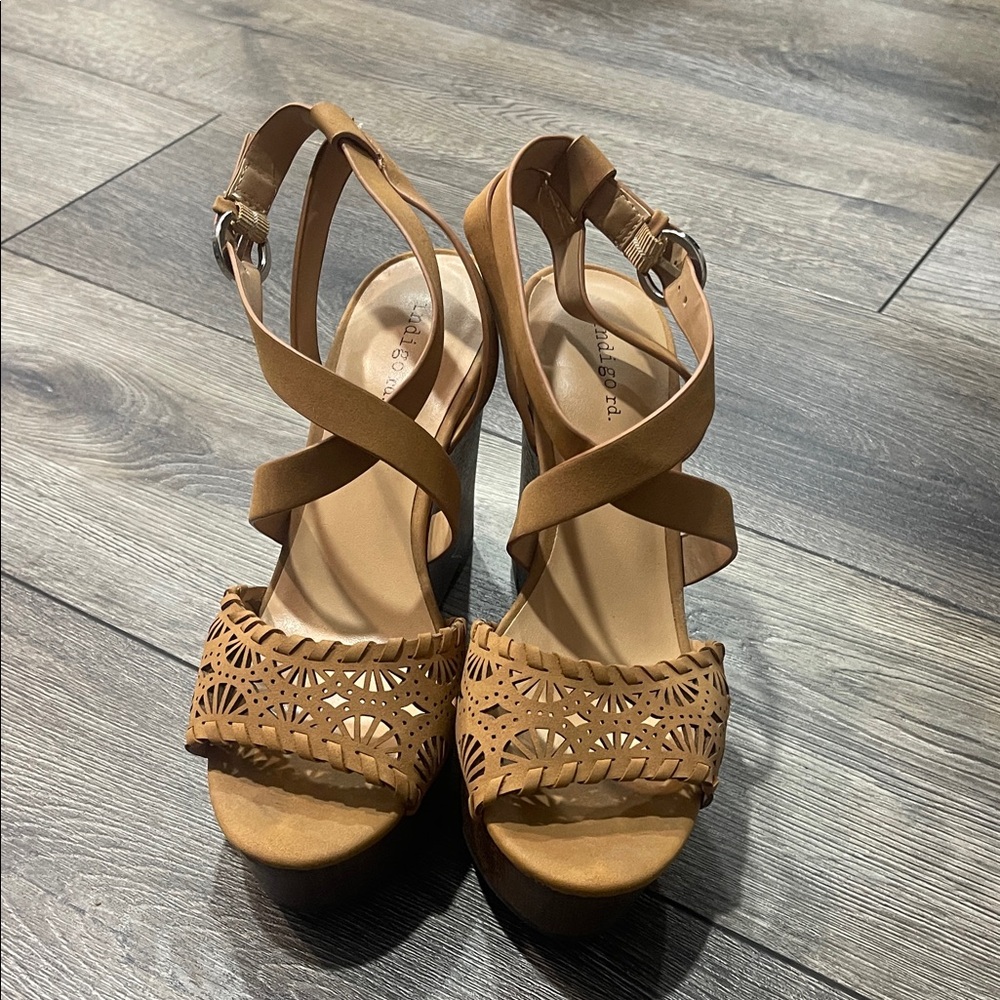 Indigo Tan Wedge Sandals